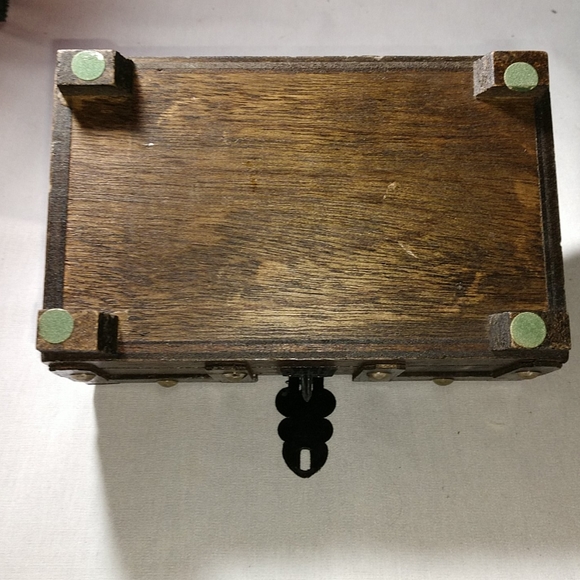 Vintage Wood Jewelry Box with Red Inside - Picture 8 of 11